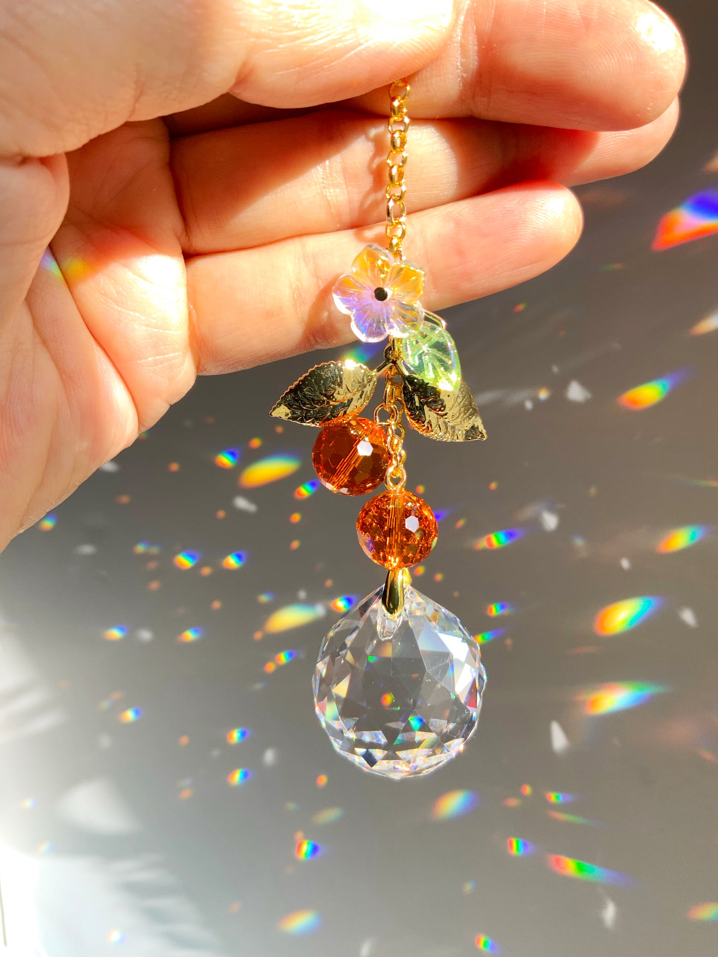 Orange Blossom Crystal Rear View Mirror Car Charm, 18k Gold-Plated Citrus Fruit decor auto decoration accessories