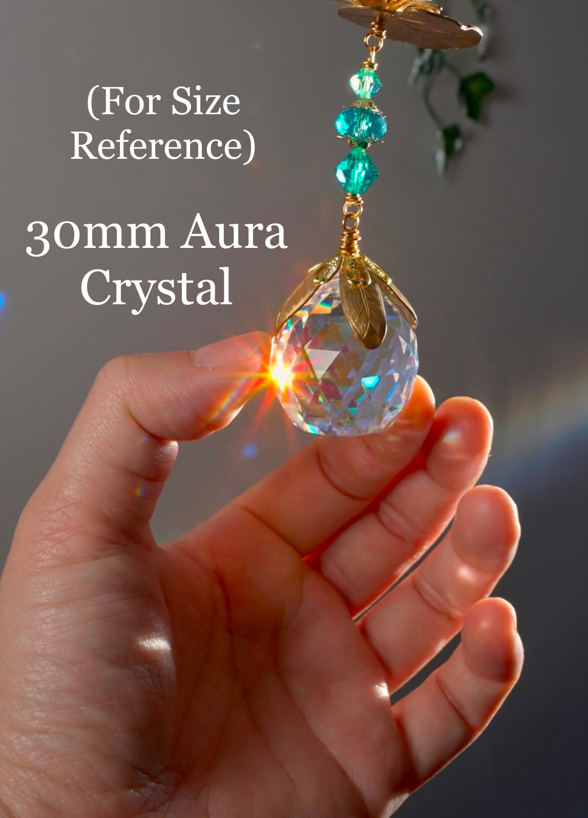 Lily of The Valley Crystal Ball Suncatcher, Gold-Plated May BirthFlower Window Charm with ombré prisms