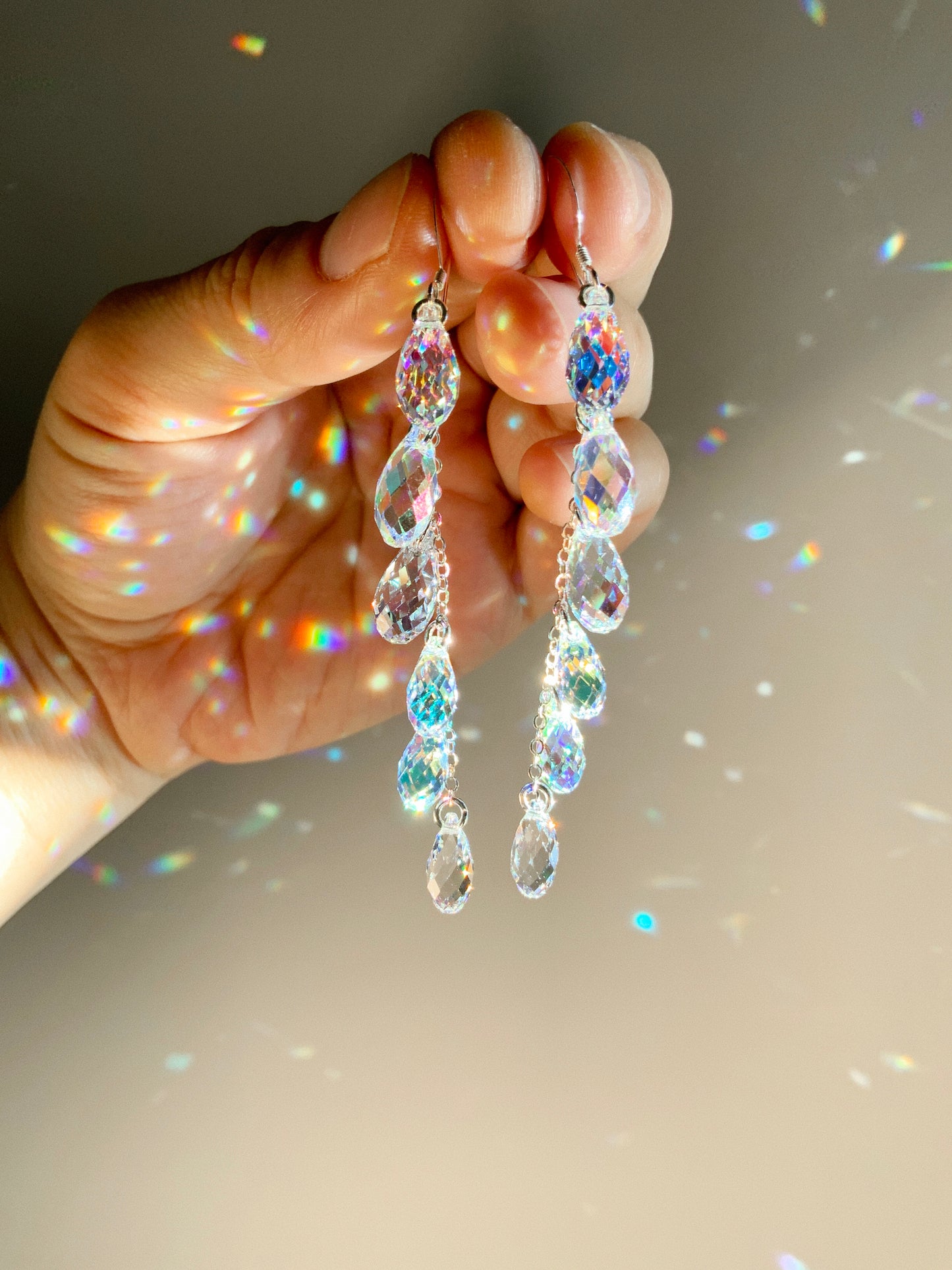"Starlight" ~ *Luxe* Rainbow Clear Crystal Waterfall earrings, Super Rare, Sterling Silver or 14k Gold-Filled