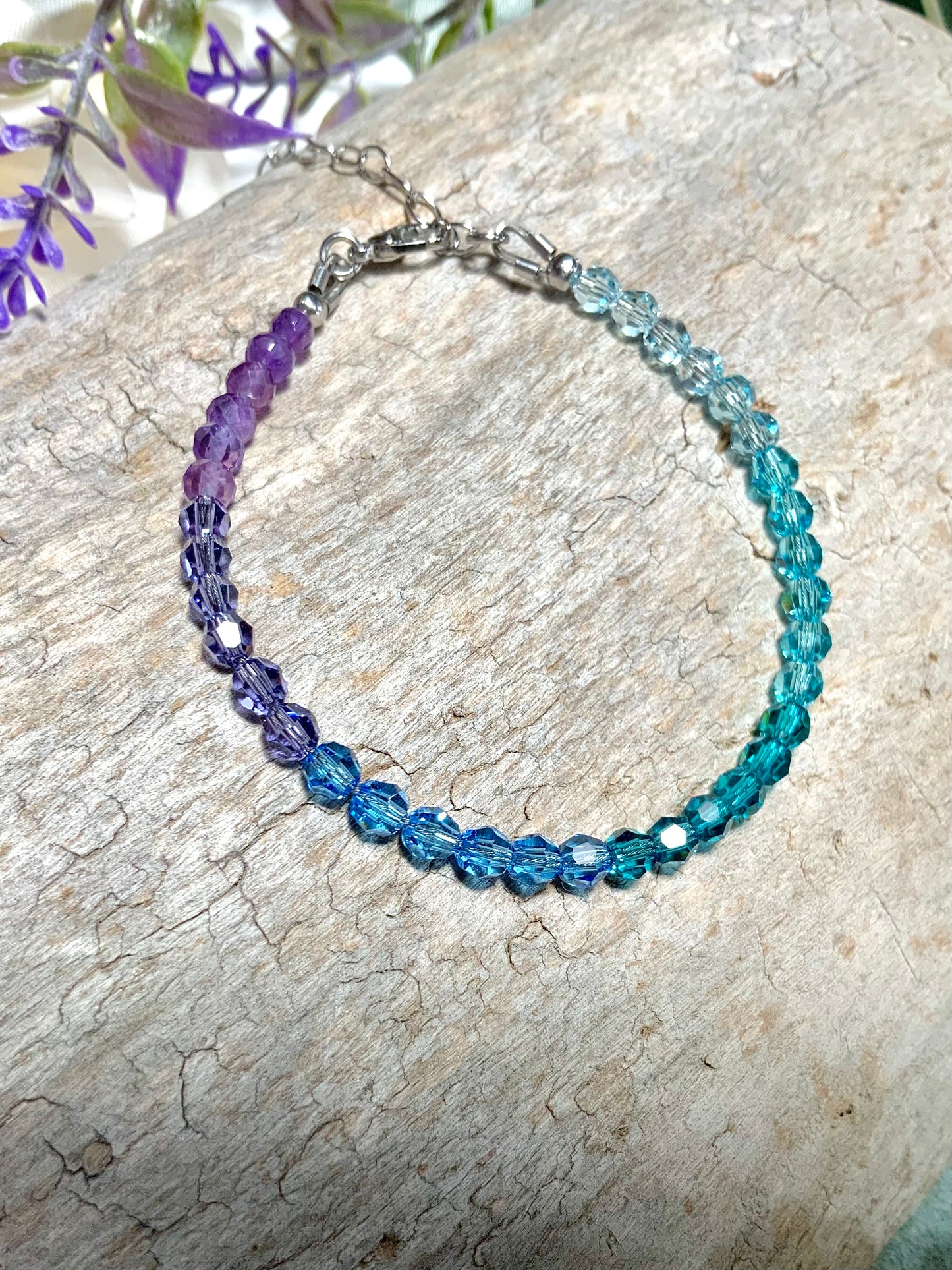 Matching Amethyst Lagoon Ombré Crystal and Gemstone Bracelet, Adjustable Length