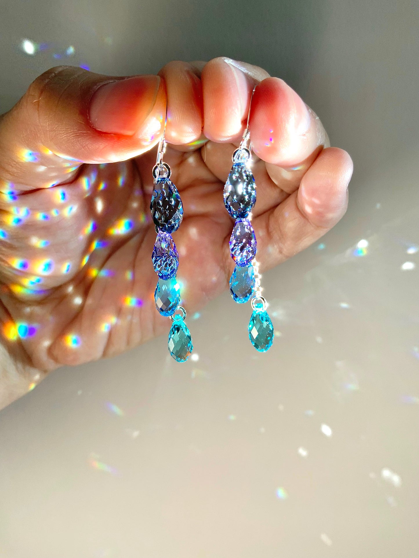 "Sea Nymph" ~ *Luxe* Ombré Crystal Waterfall earrings with Super Rare Color, Sterling Silver or 14k Gold-Filled