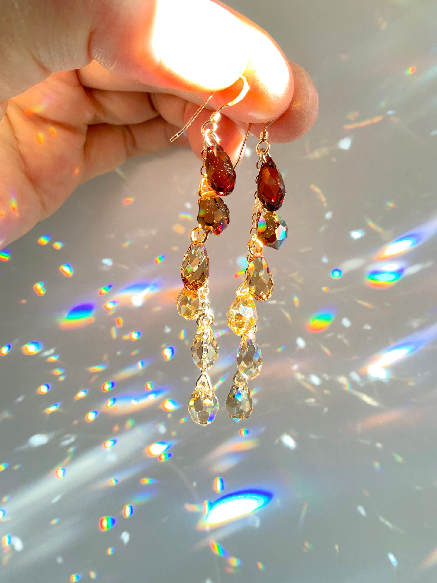 "Maple & Silk" ~ *Luxe* Ombré Crystal Waterfall earrings, Sterling Silver or 14k Gold-Filled