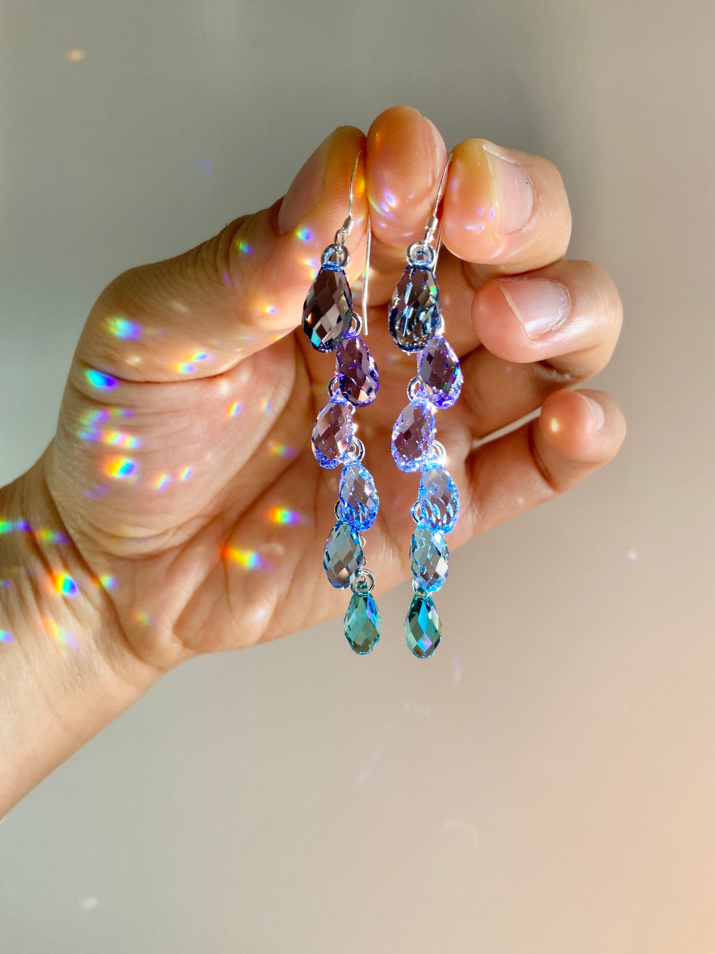 "Sea Nymph" ~ *Luxe* Ombré Crystal Waterfall earrings with Super Rare Color, Sterling Silver or 14k Gold-Filled