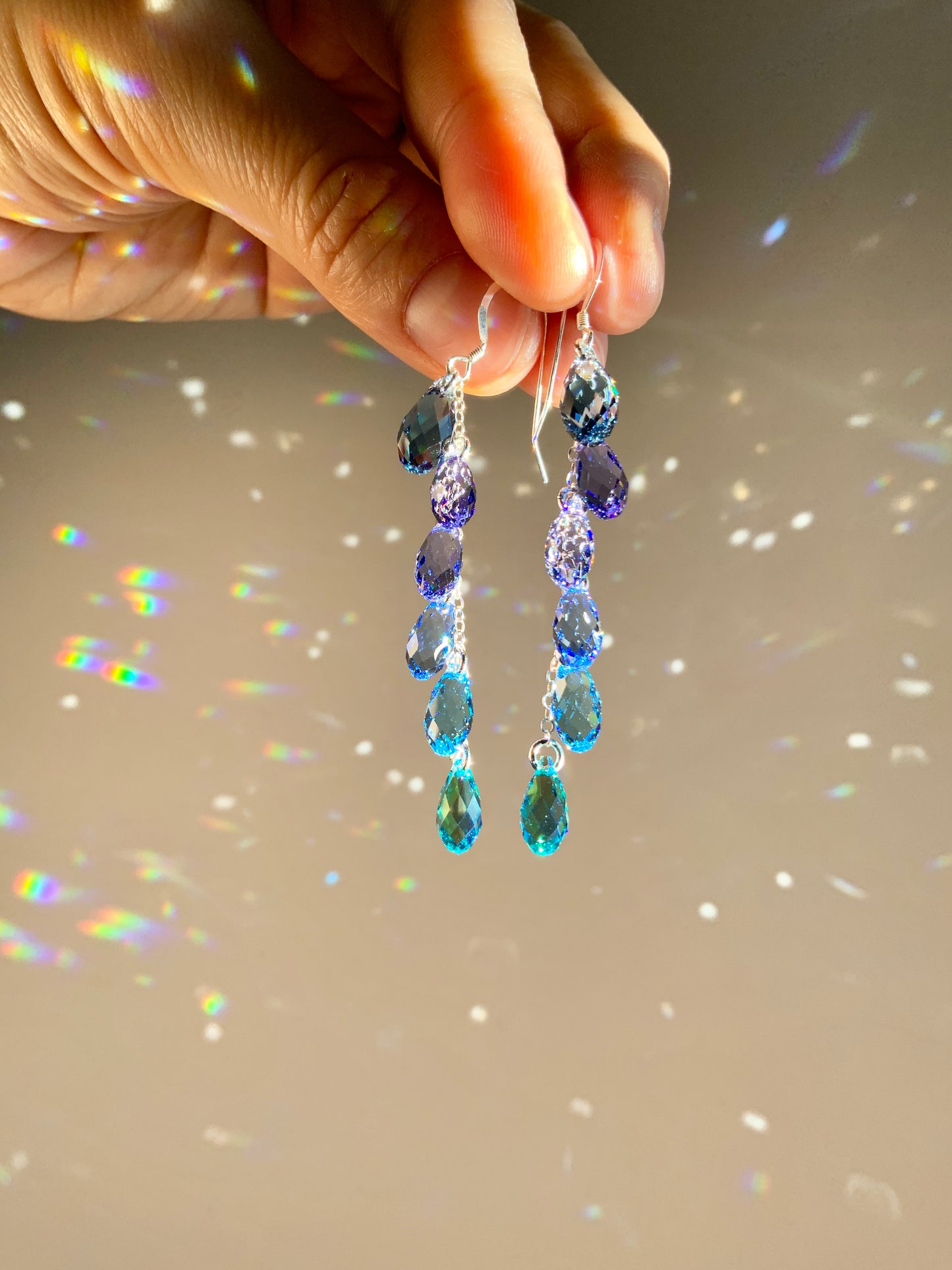 "Sea Nymph" ~ *Luxe* Ombré Crystal Waterfall earrings with Super Rare Color, Sterling Silver or 14k Gold-Filled