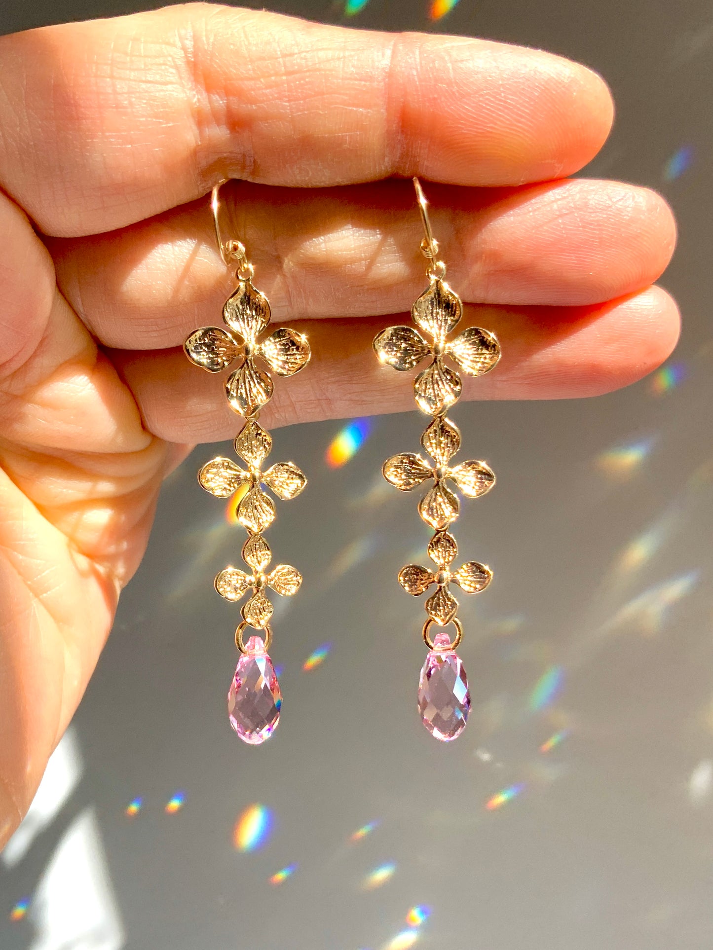 Crystal Prism Hydrangea Earrings~ Choose Your Color, 18k Gold-Plated Flower Suncatcher Jewelry