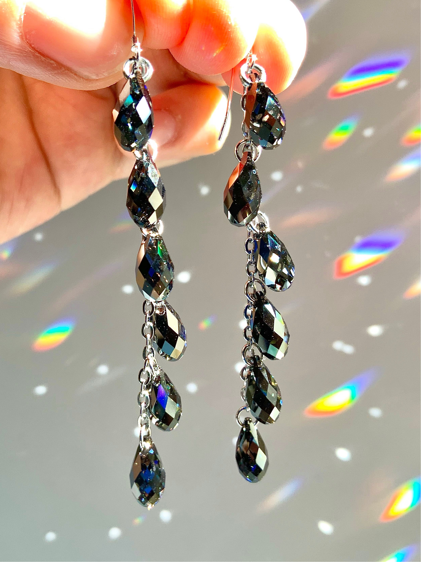 "Black Nebula" ~ *Luxe* Ombré Crystal Waterfall earrings, Sterling Silver or 14k Gold-Filled
