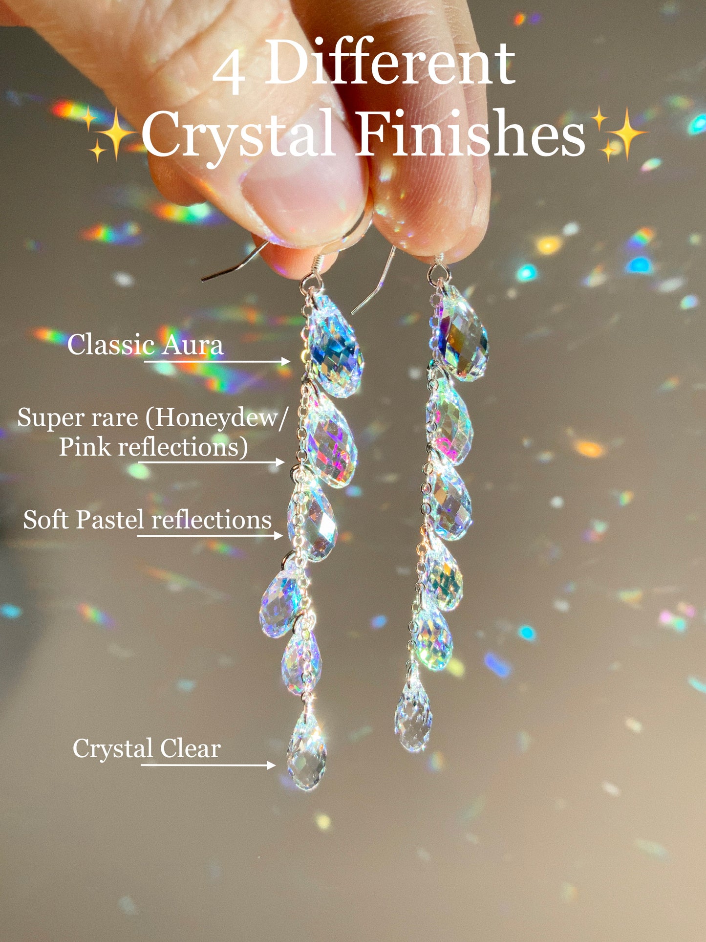 "Starlight" ~ *Luxe* Rainbow Clear Crystal Waterfall earrings, Super Rare, Sterling Silver or 14k Gold-Filled