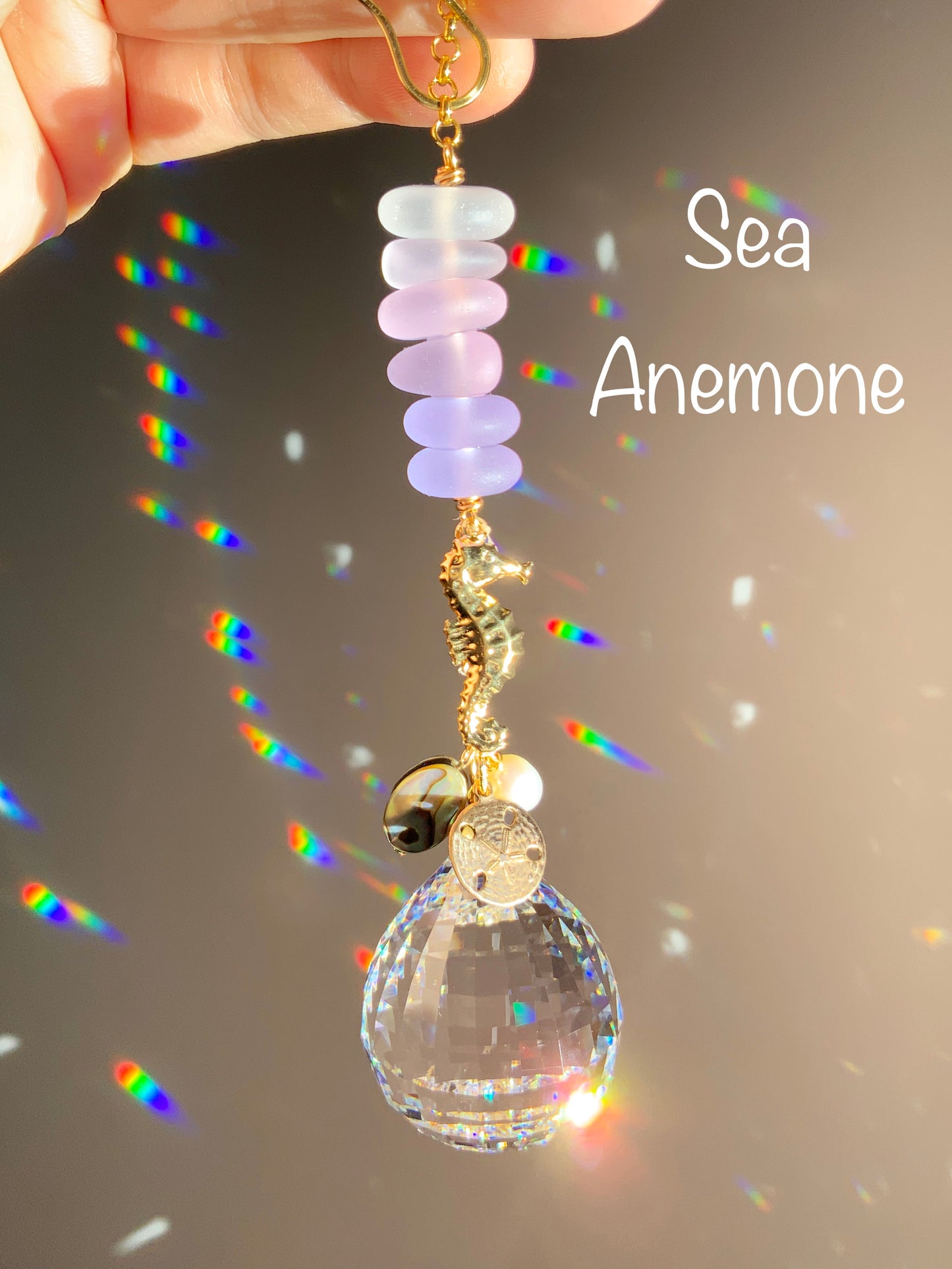 Ombré Sea Glass Starfish Car Charm, with Pearl, Abalone Paua Shell, 18k Gold-Plated Sand Dollar and Seahorse