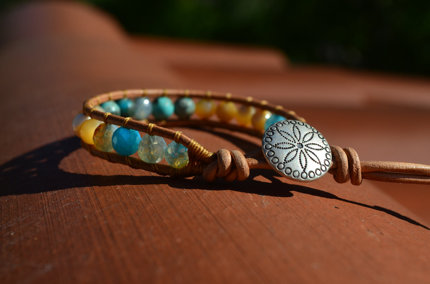 *Clearance* OG MargayB Gemstone Leatherwrap Bracelets, naturally dyed Leather made in USA