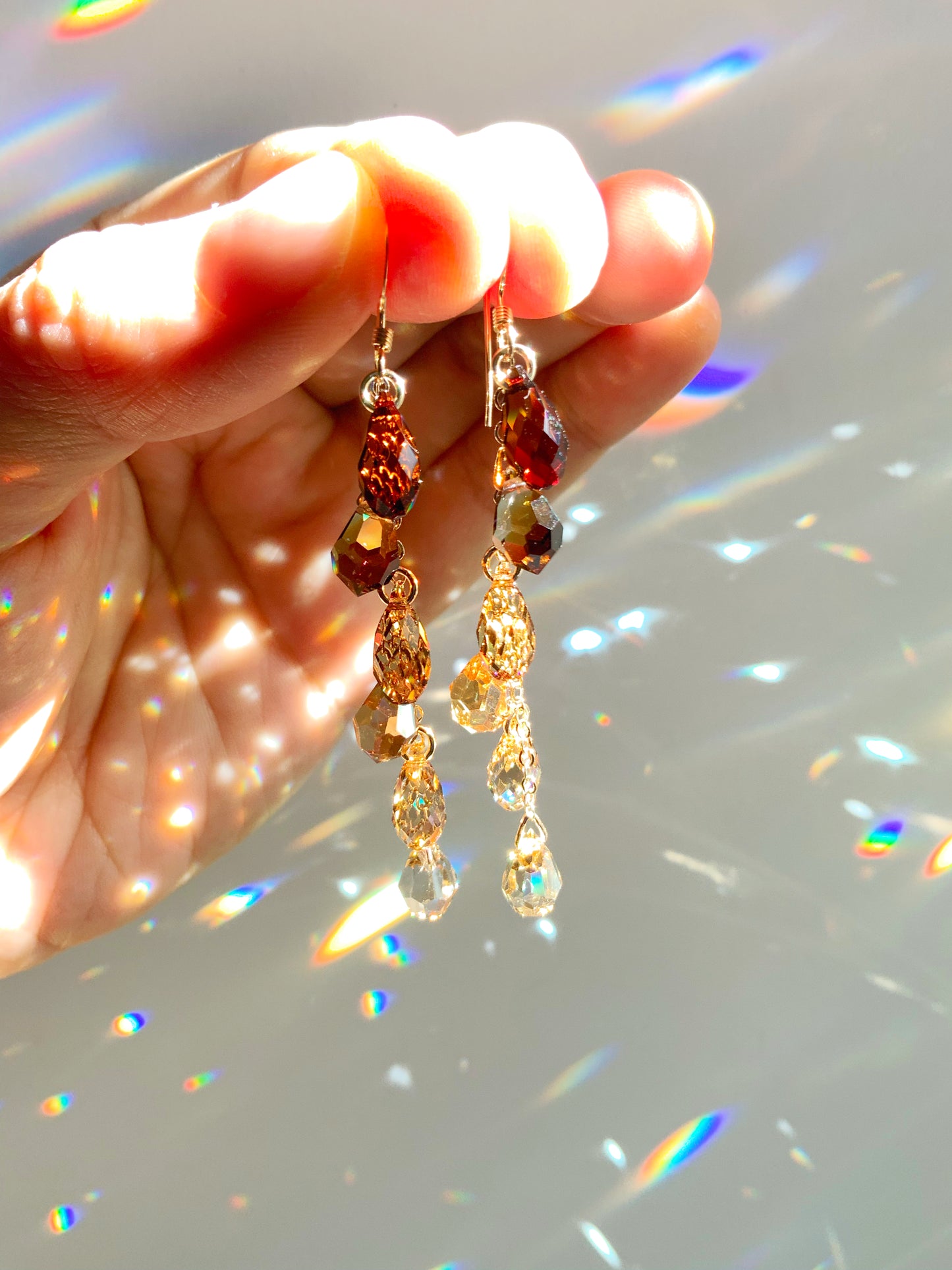 "Maple & Silk" ~ *Luxe* Ombré Crystal Waterfall earrings, Sterling Silver or 14k Gold-Filled