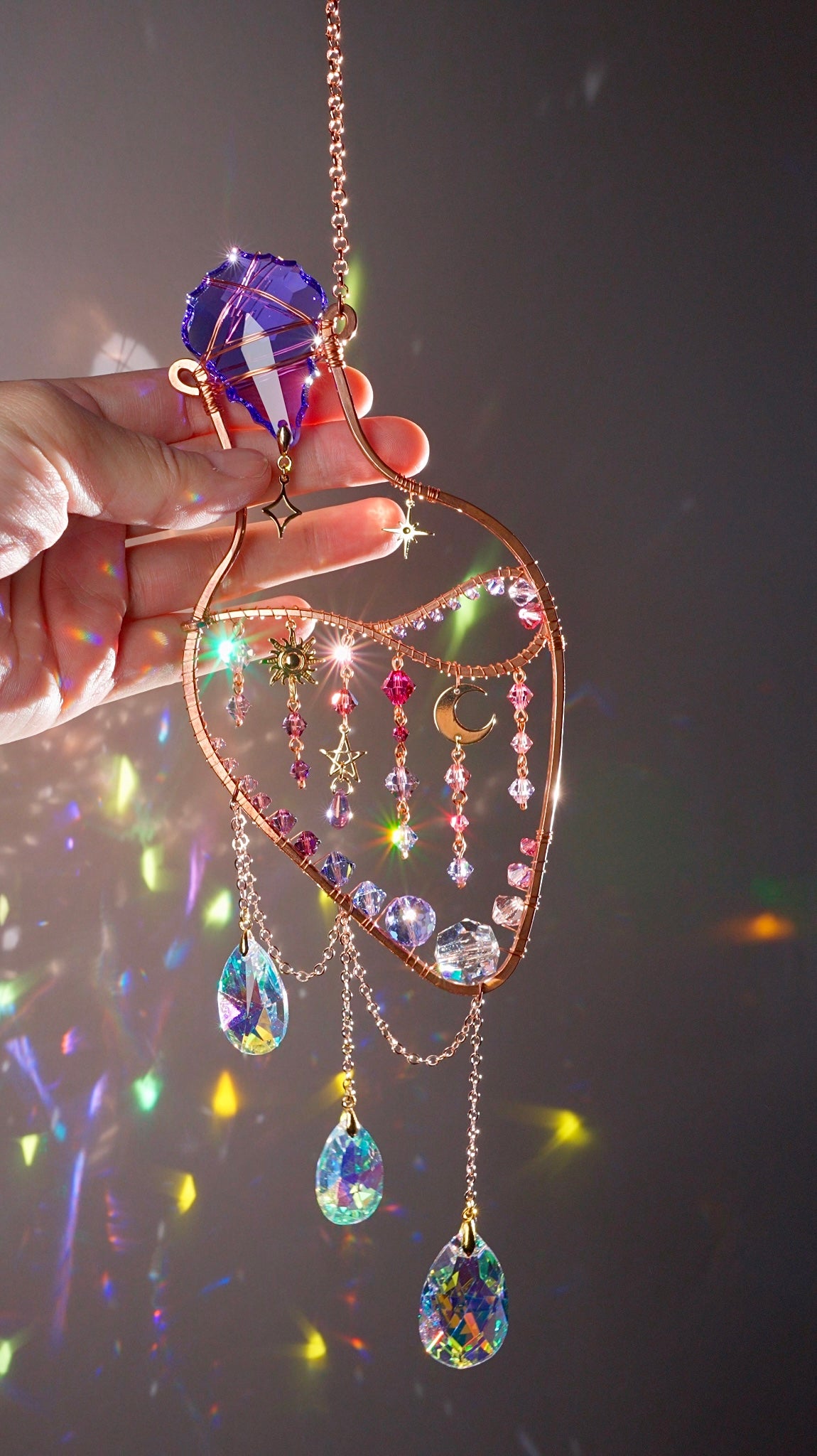 "Violet Delights" ~ Magic Potion Bottle Suncatcher, witchy boho celestial crystal prism room decor
