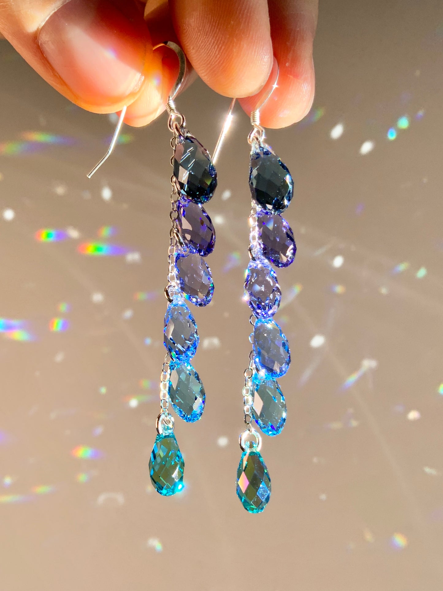 "Sea Nymph" ~ *Luxe* Ombré Crystal Waterfall earrings with Super Rare Color, Sterling Silver or 14k Gold-Filled