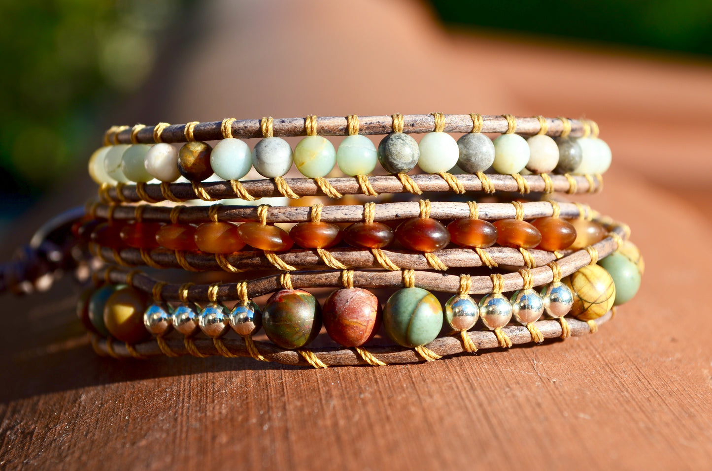 *Clearance* OG MargayB Gemstone Leatherwrap Bracelets, naturally dyed Leather made in USA
