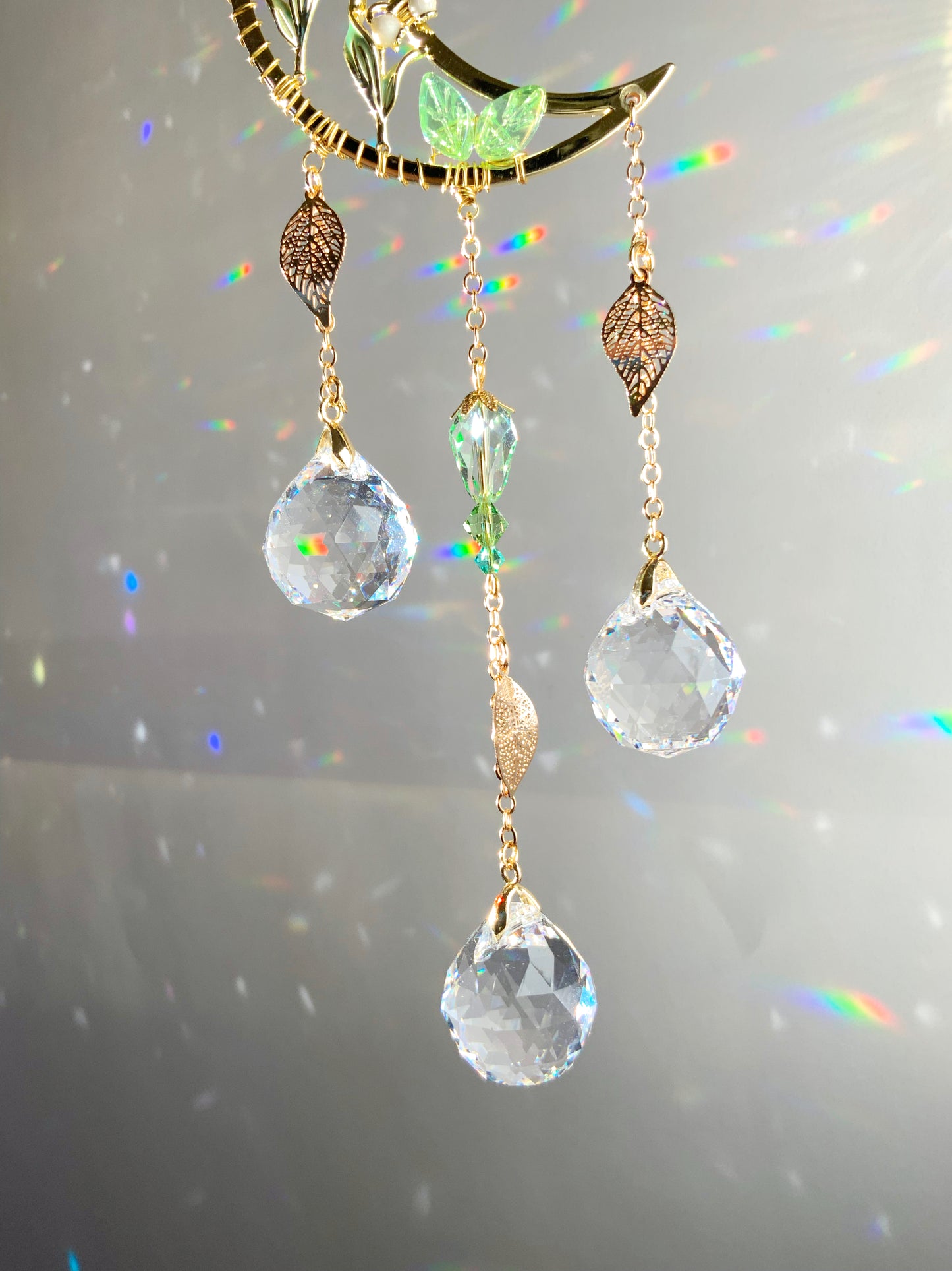 Mini Lily of the Valley Suncatcher, 18k Gold-Plated May Birthflower Celestial Crystal Prism hanger