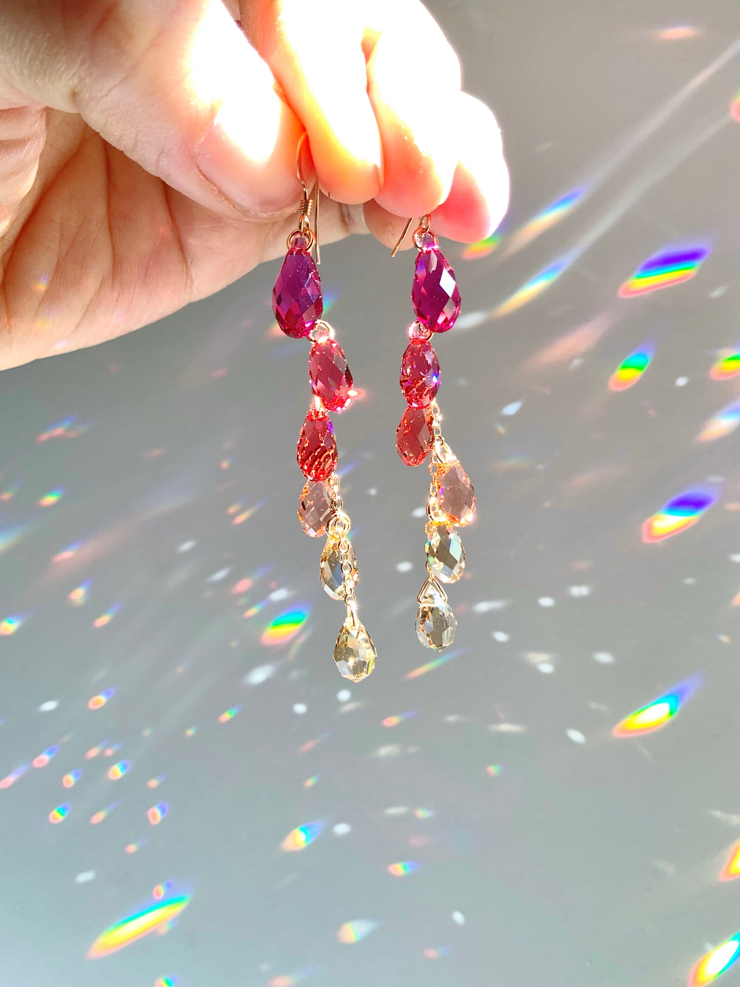 "Ruby Grapefruit" ~ *Luxe* Ombré Crystal Waterfall earrings, Sterling Silver or 14k Gold-Filled, magenta pink purple