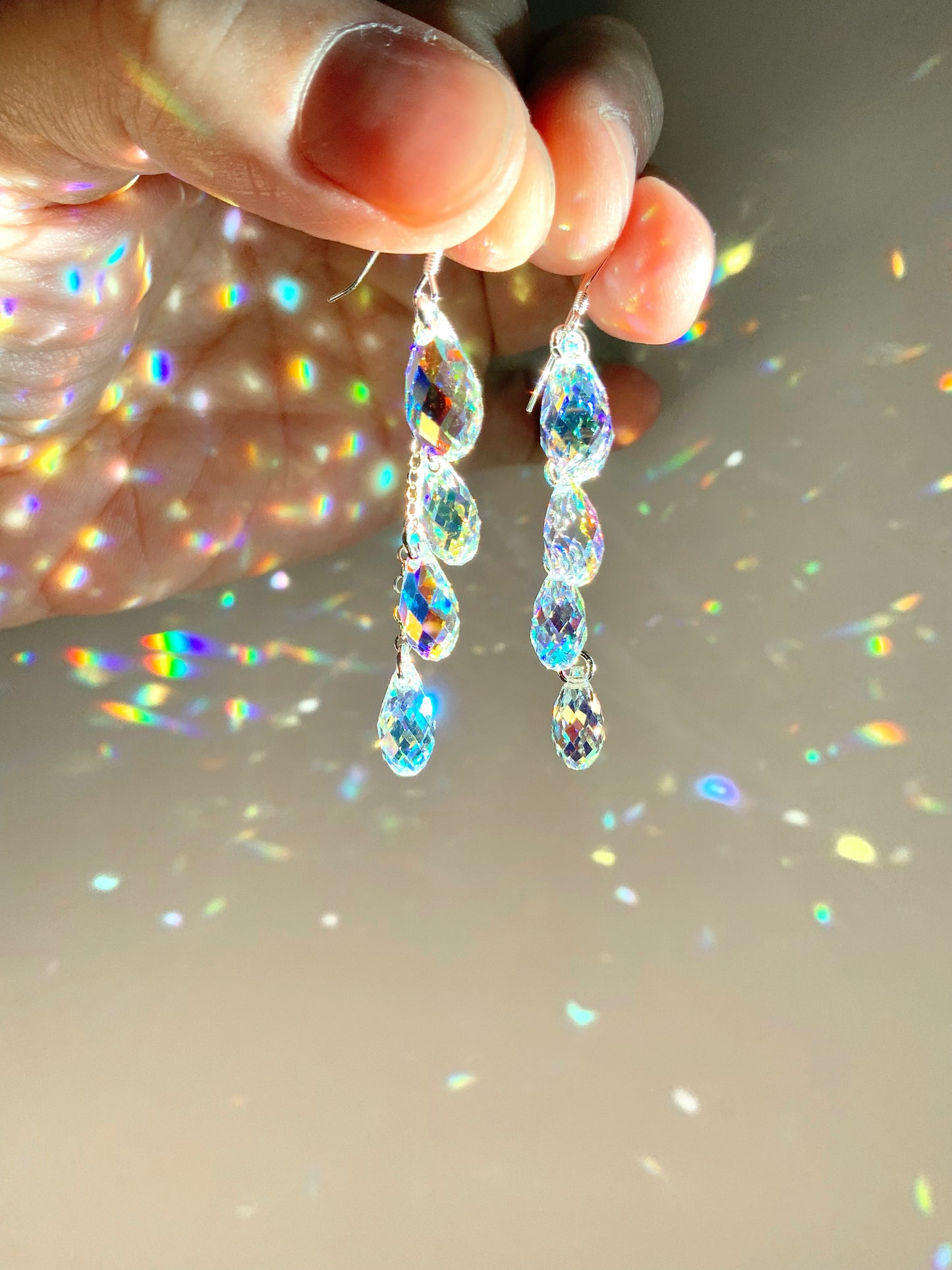 "Starlight" ~ *Luxe* Rainbow Clear Crystal Waterfall earrings, Super Rare, Sterling Silver or 14k Gold-Filled