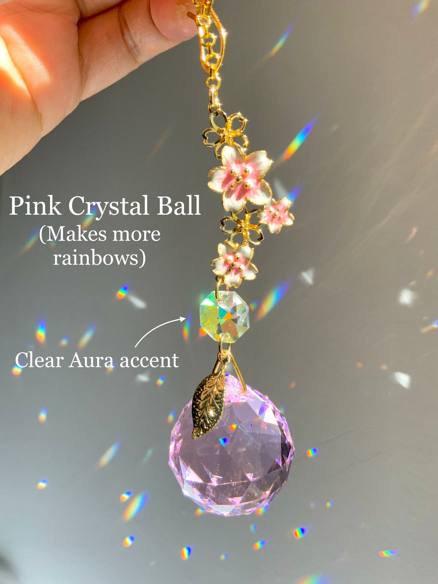 Sakura Crystal Rear View Mirror Car Charm, 18k Gold-Plated Cherry Blossom festival auto decoration accessories