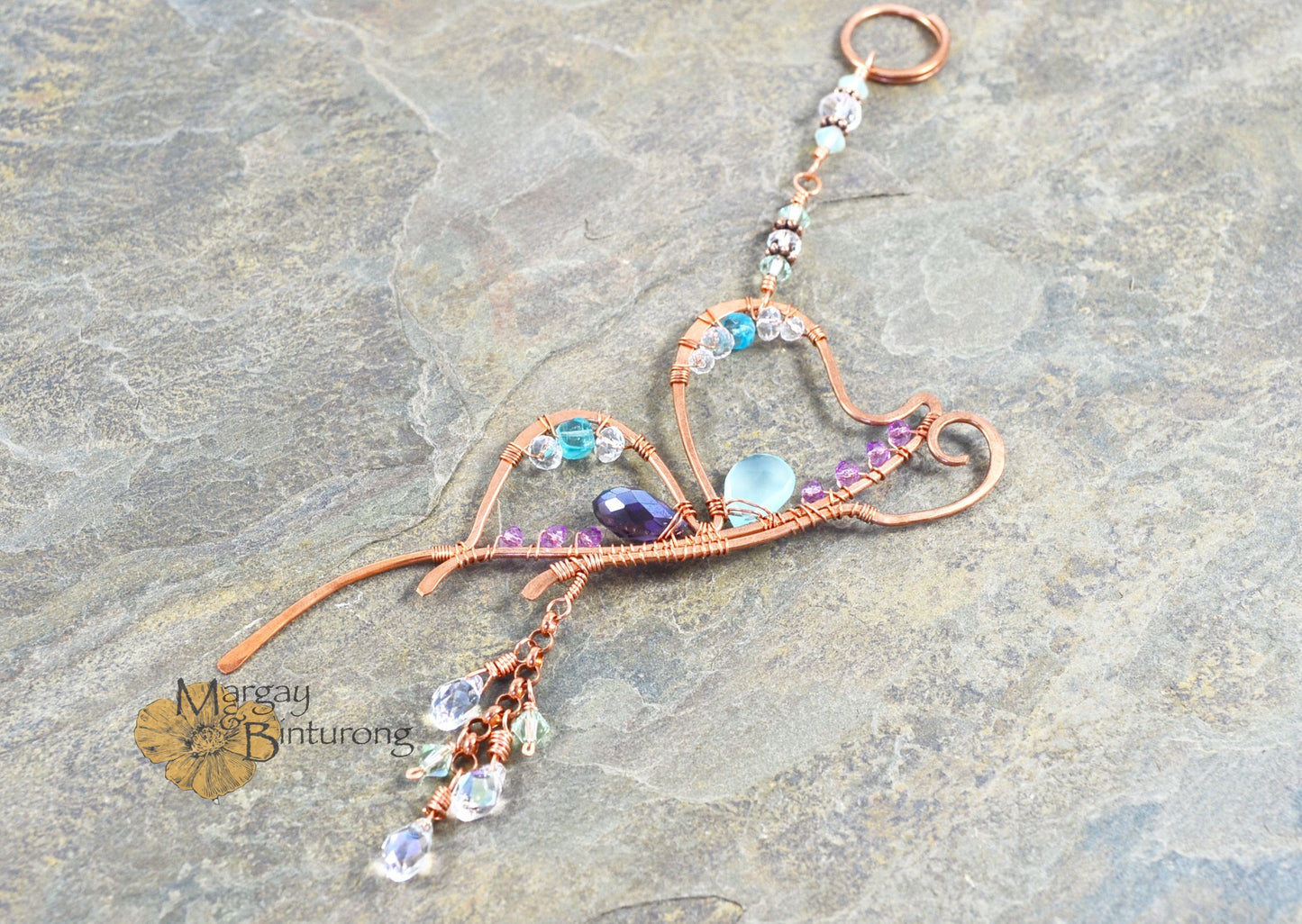 Sparkly small Butterfly suncatcher with crystals, Crystal prism rear view mirror ornament