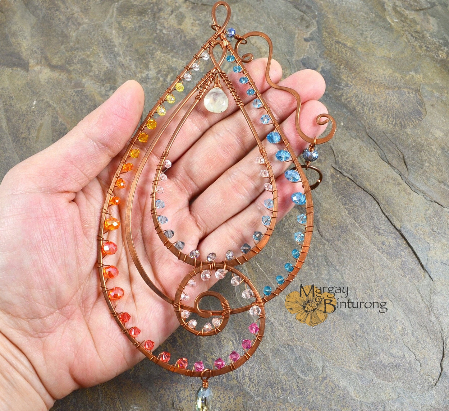 Paisley-esque Suncatcher made with Crystal prisms is wire art waiting to be hung in your home