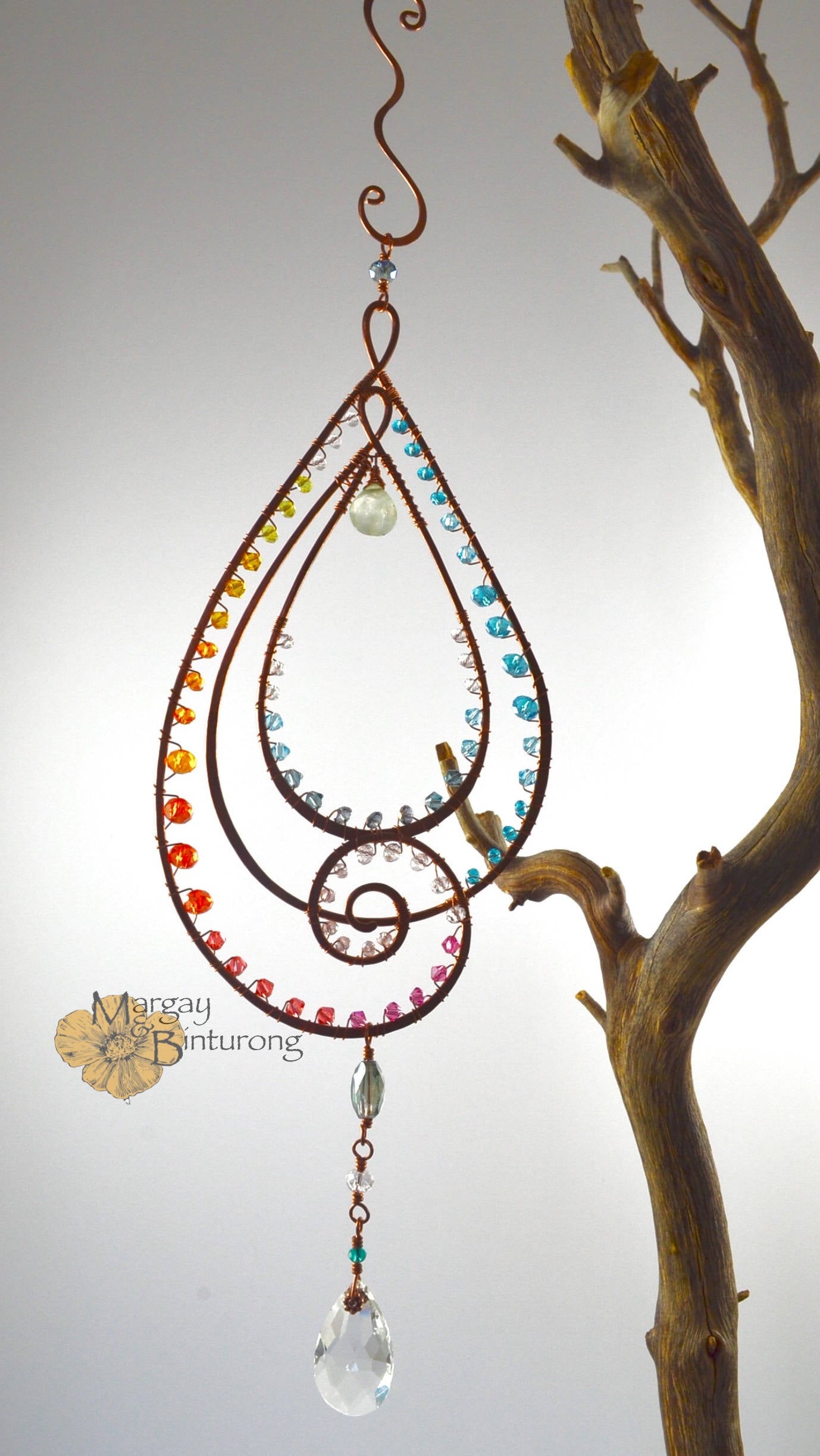 Paisley-esque Suncatcher made with Crystal prisms is wire art waiting to be hung in your home