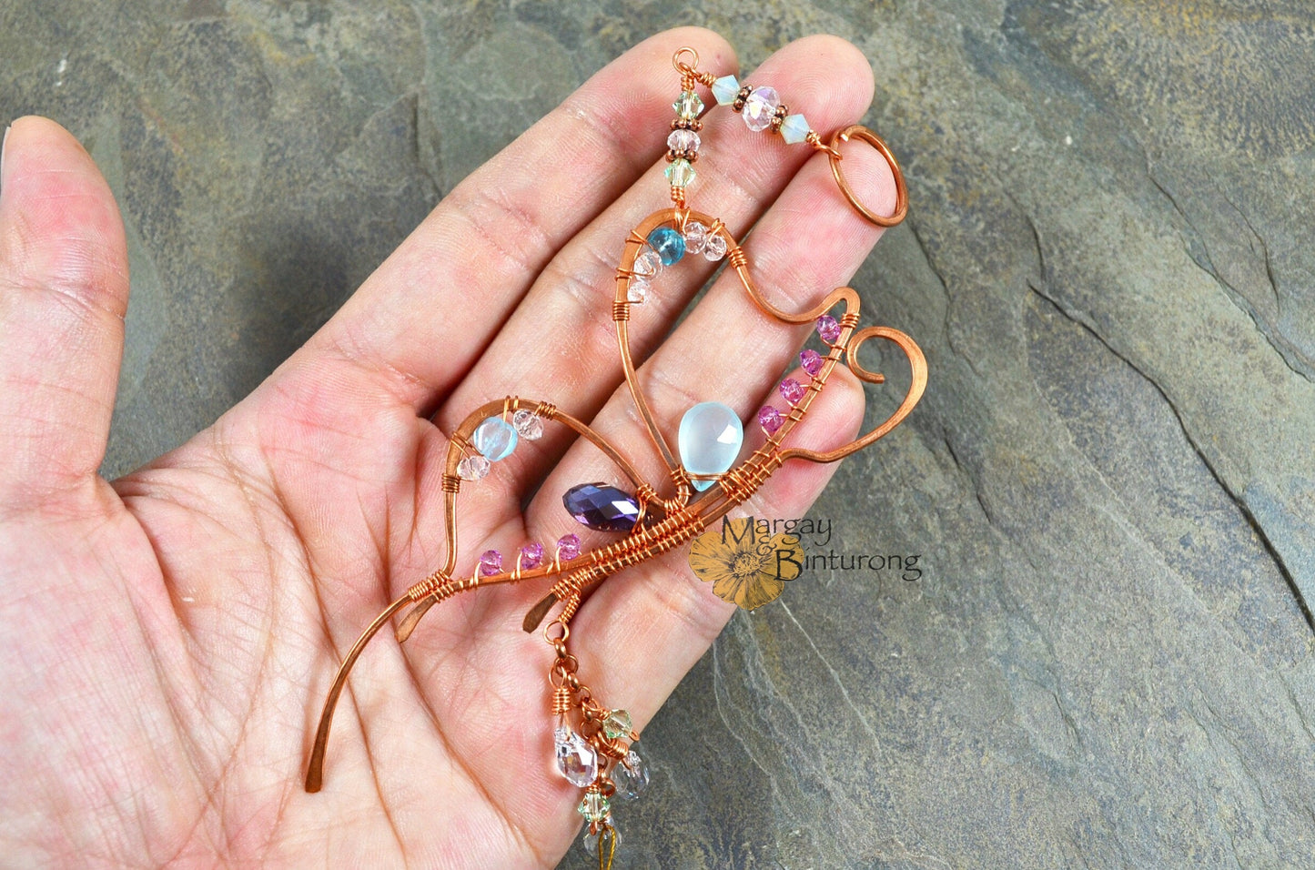 Sparkly small Butterfly suncatcher with crystals, Crystal prism rear view mirror ornament
