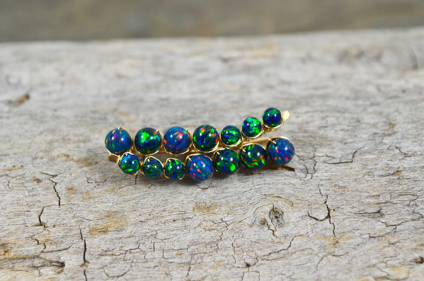 Black Opal Ear Climbers, in Sterling Silver or 14k Gold Filled