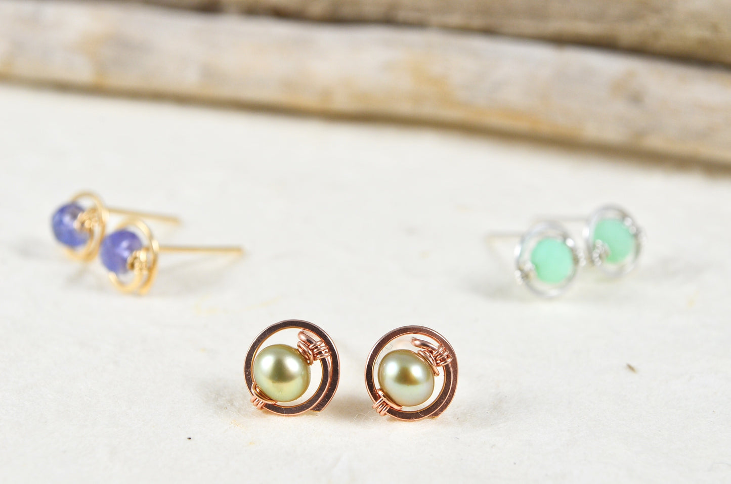 Pistachio Freshwater Pearl Stud earrings in Sterling Silver or 14k Gold Filled