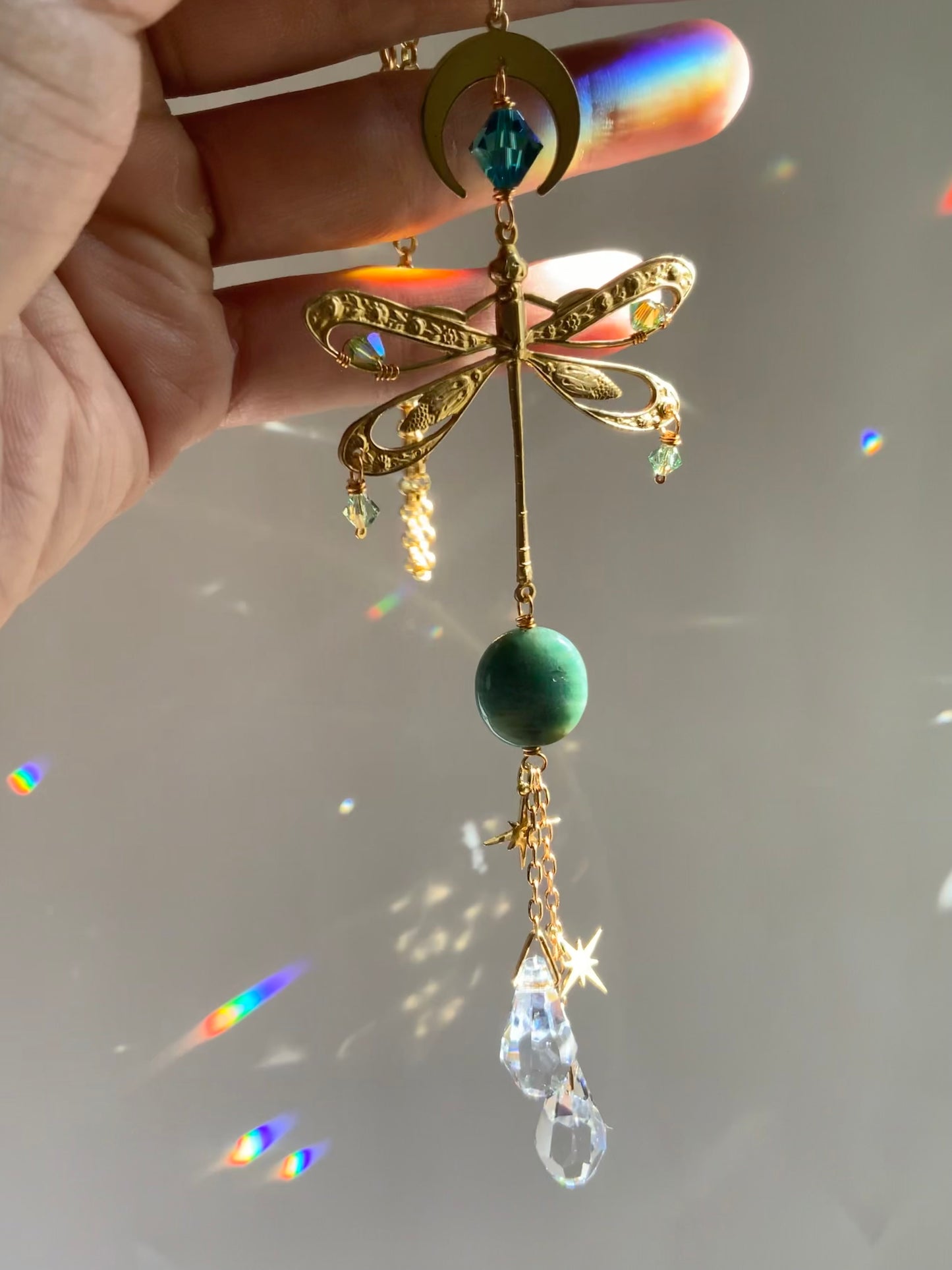 Dragonfly African Jade Crystal Rear View Mirror Car Charm, auto decoration accessories