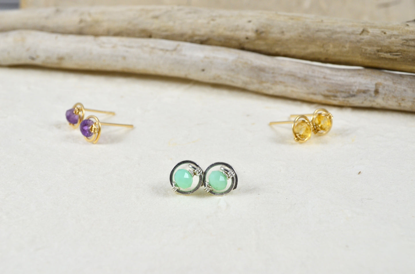Chrysoprase Gemstone Stud earrings in Sterling Silver or 14k Gold Filled