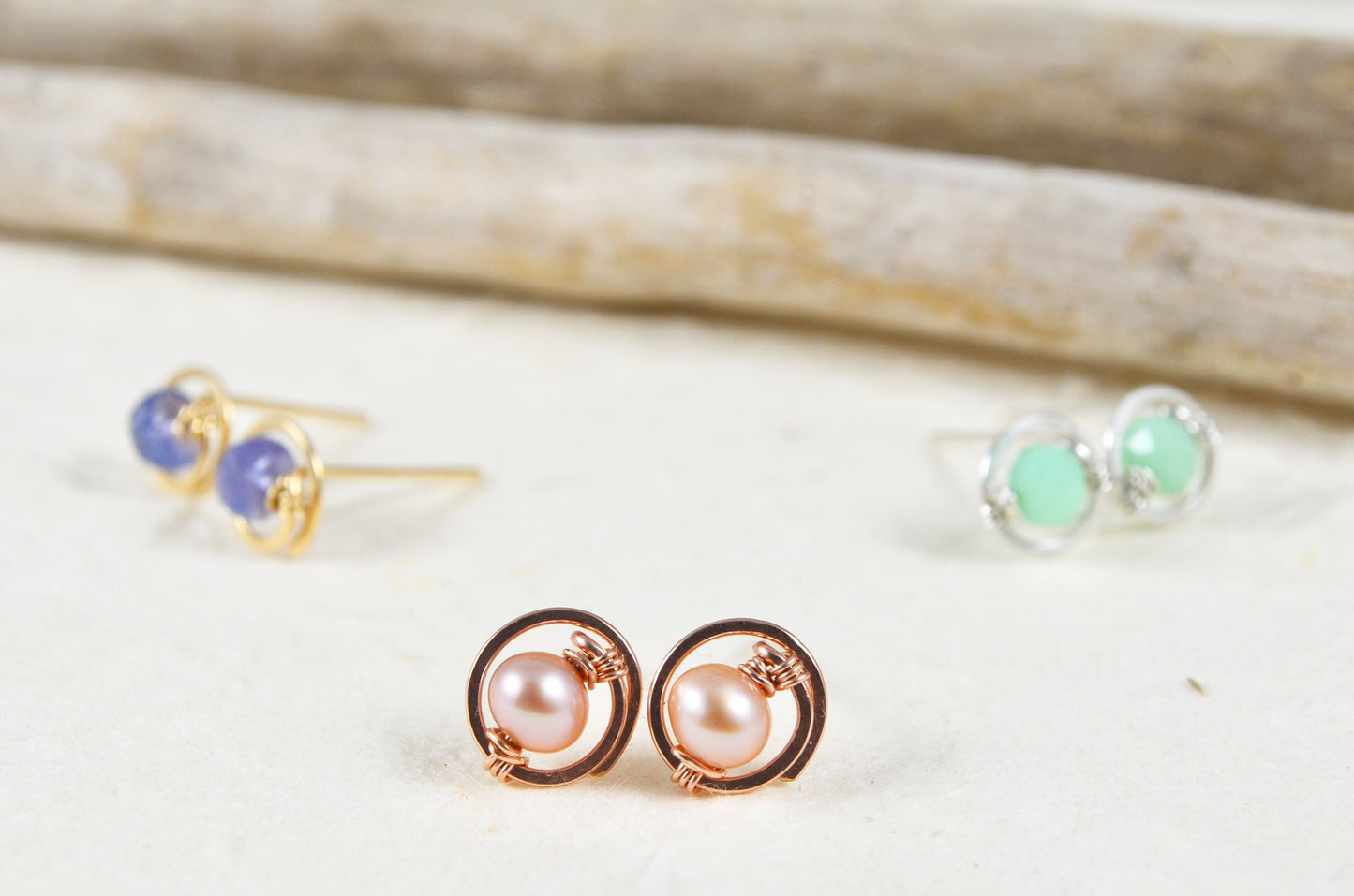 Peach Pearl Stud earrings in Sterling Silver or 14k Gold Filled