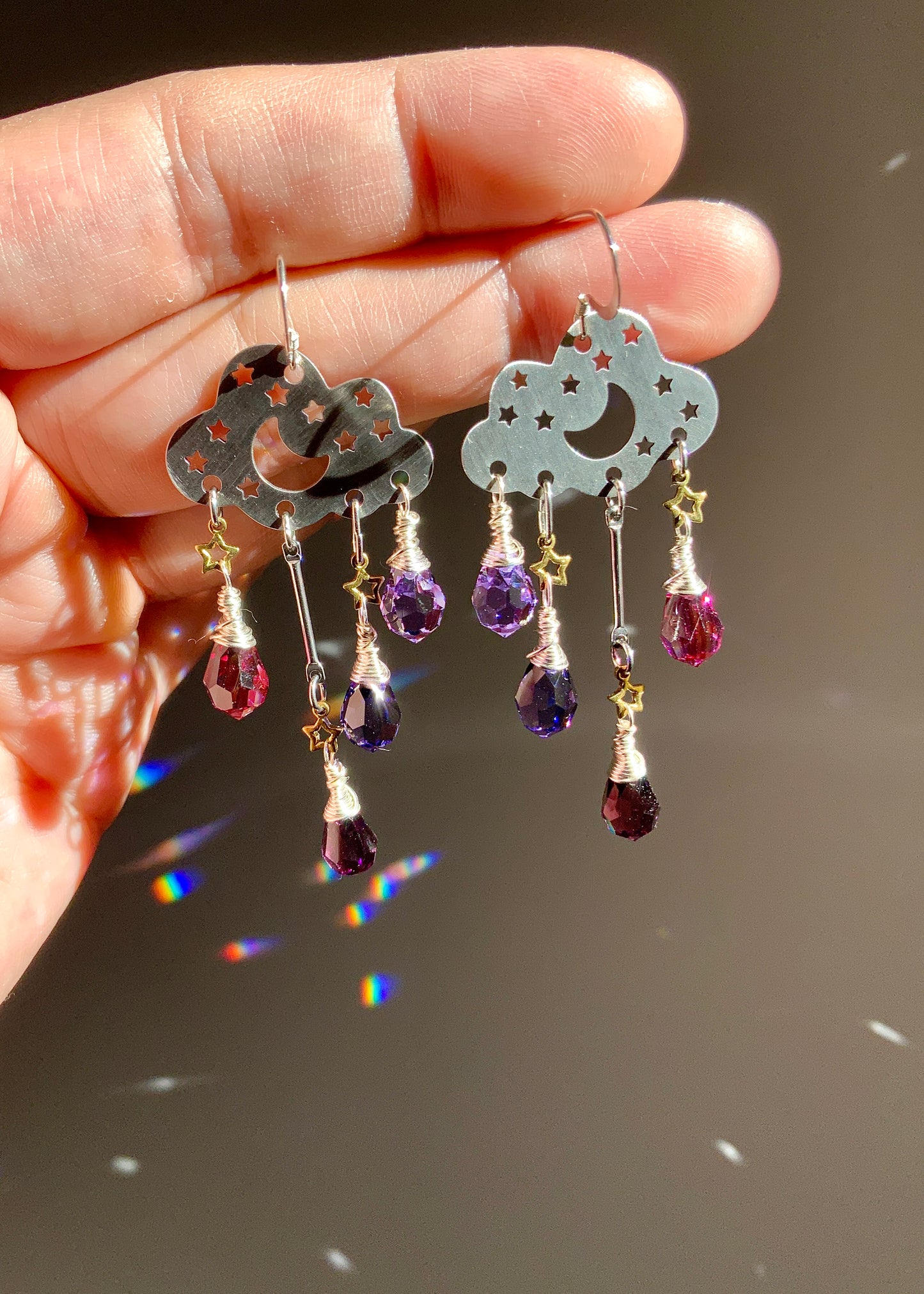 Sunset Ombré Rain Cloud earrings~ Stainless Steel, Sterling Silver, and Brass