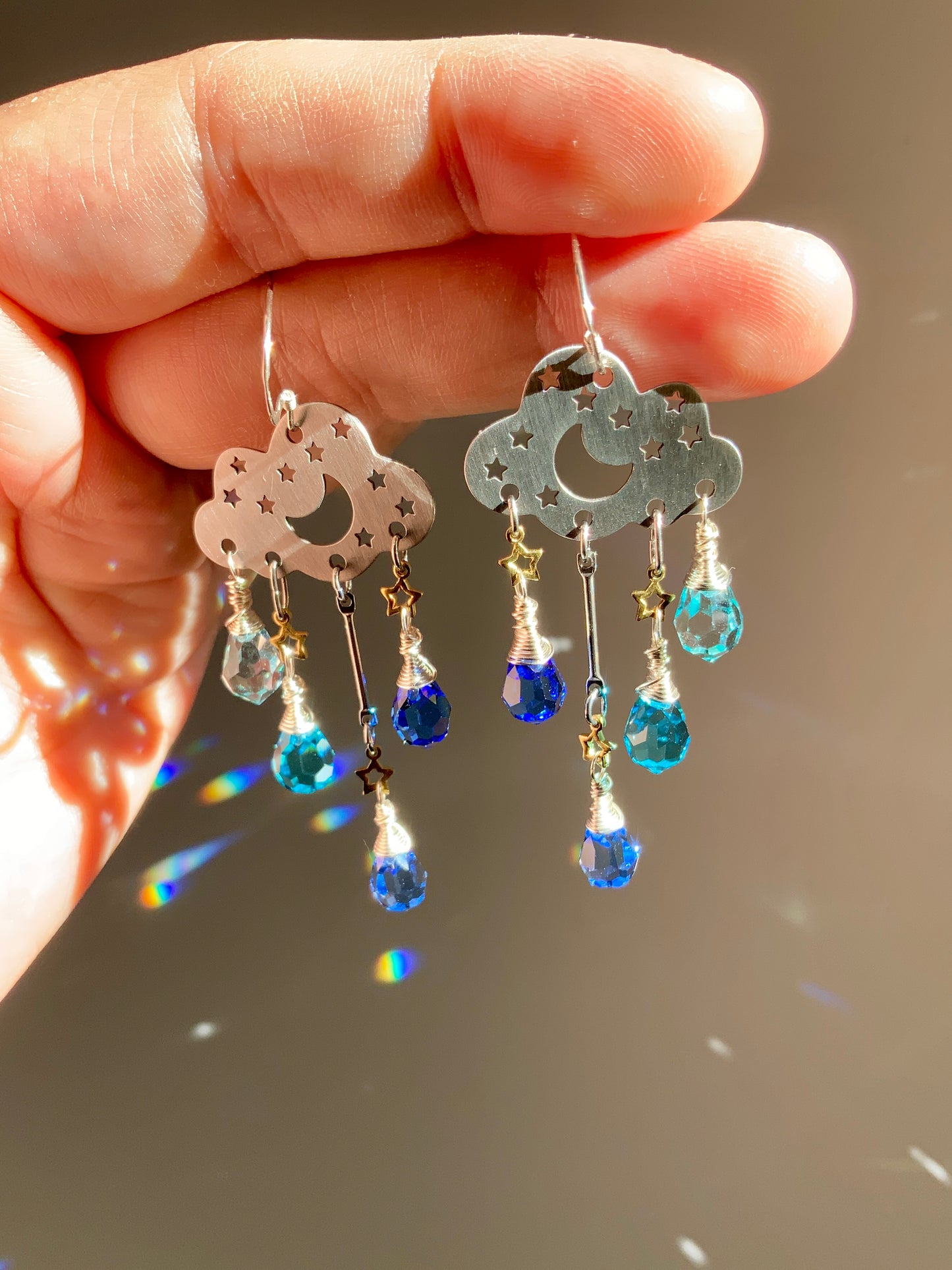 Ombré Blue Aqua Rain Cloud earrings~ Stainless Steel, Sterling Silver, and Brass