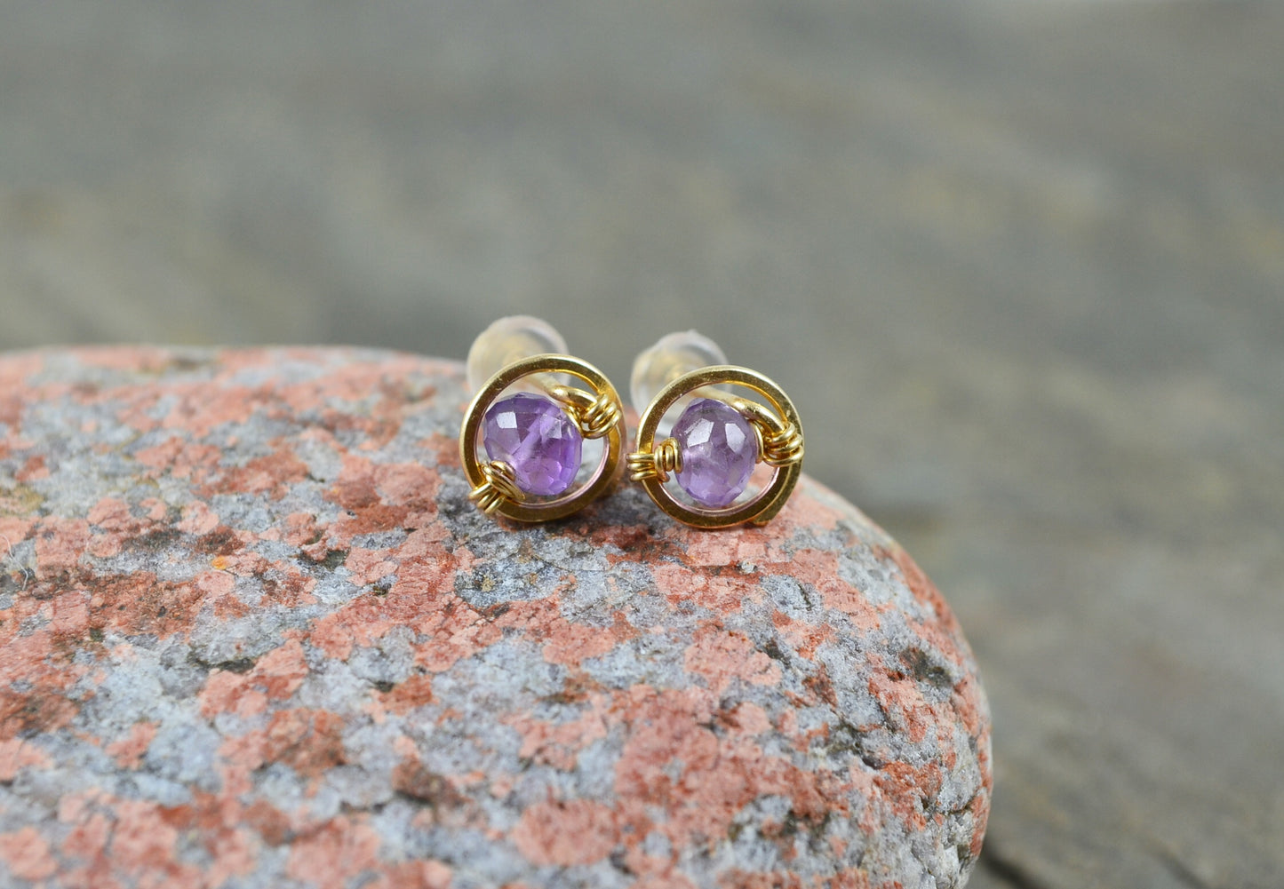 Amethyst Gemstone Stud earrings in Sterling Silver or 14k Gold Filled