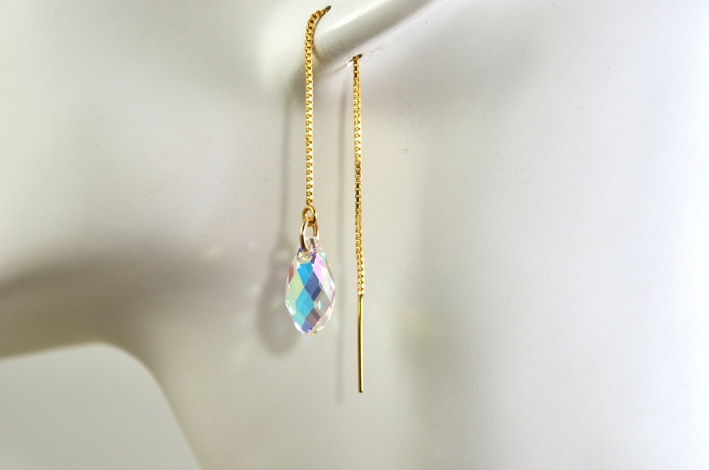 Long Crystal Ear Threaders in Sterling Silver or 14k Gold Filled; Choose your color
