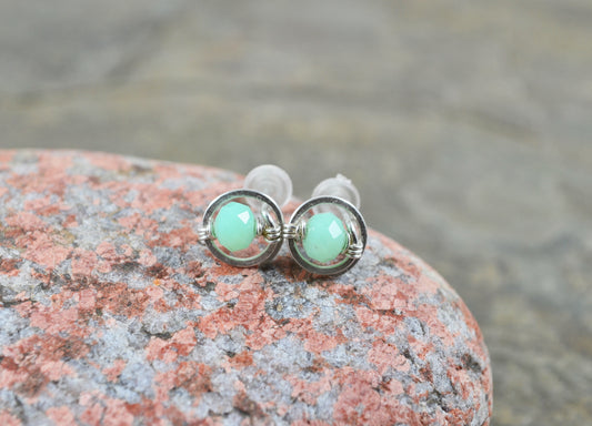 Chrysoprase Gemstone Stud earrings in Sterling Silver or 14k Gold Filled