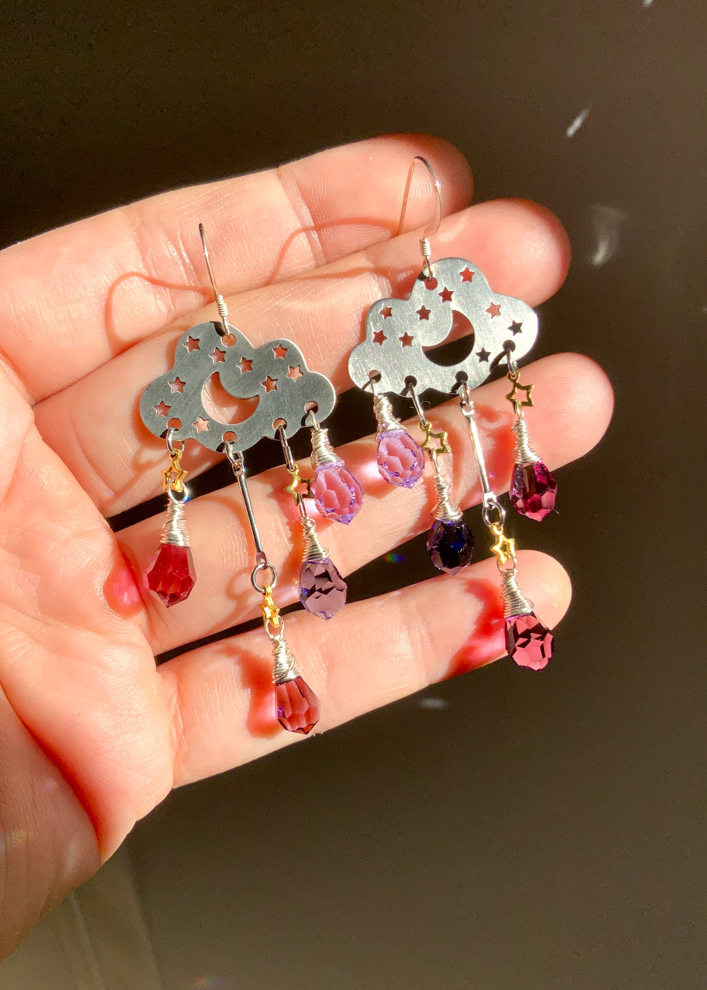 Sunset Ombré Rain Cloud earrings~ Stainless Steel, Sterling Silver, and Brass