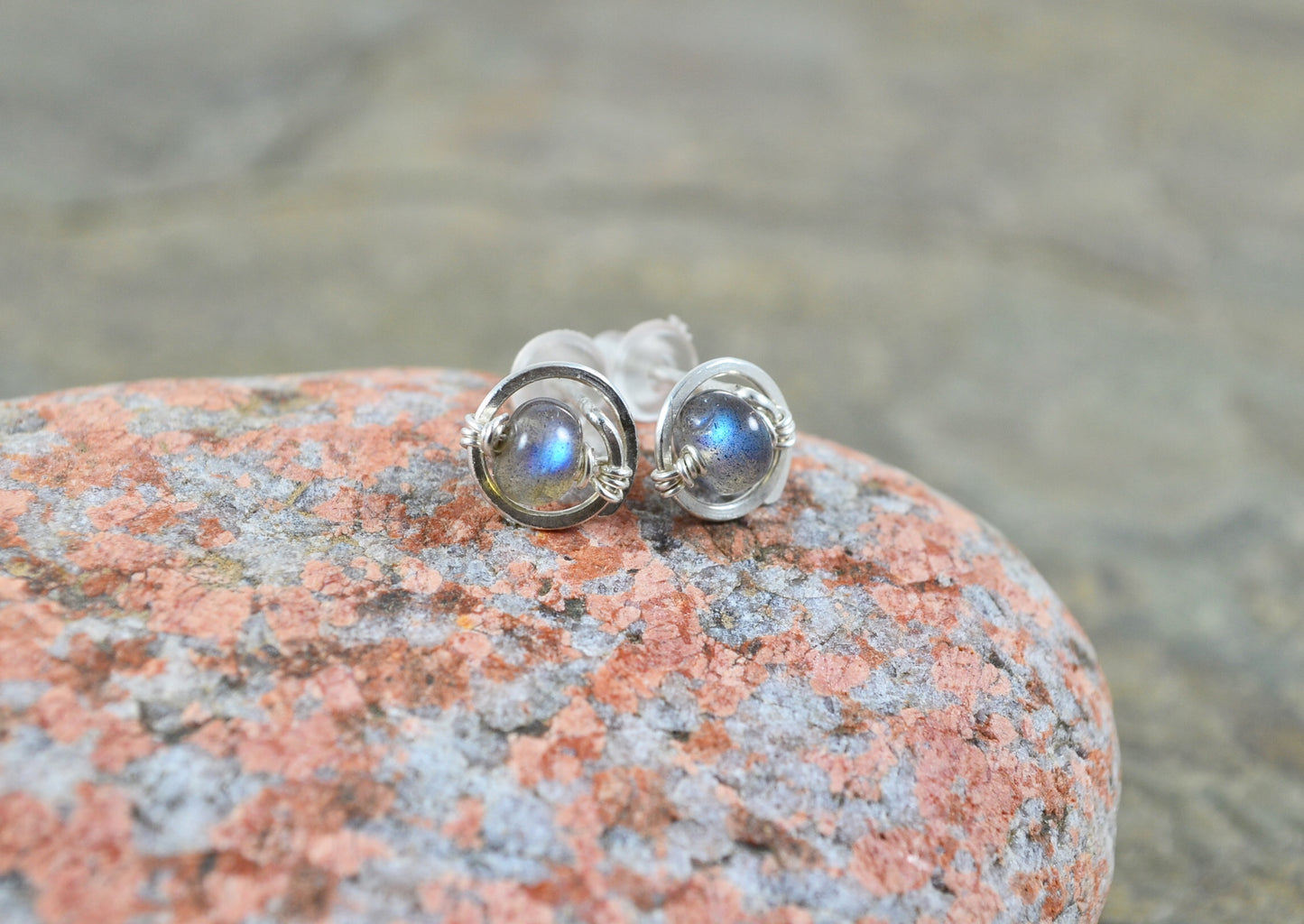 Labradorite Gemstone Stud earrings in Sterling Silver or 14k Gold Filled