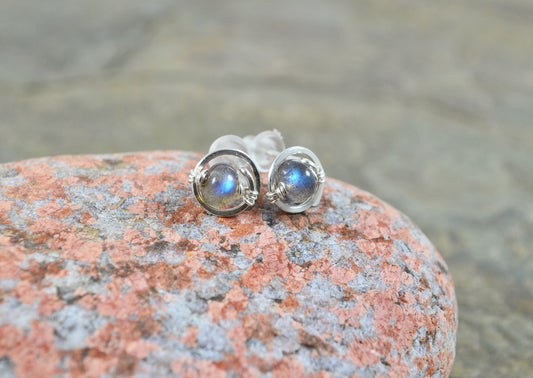 Labradorite Gemstone Stud earrings in Sterling Silver or 14k Gold Filled