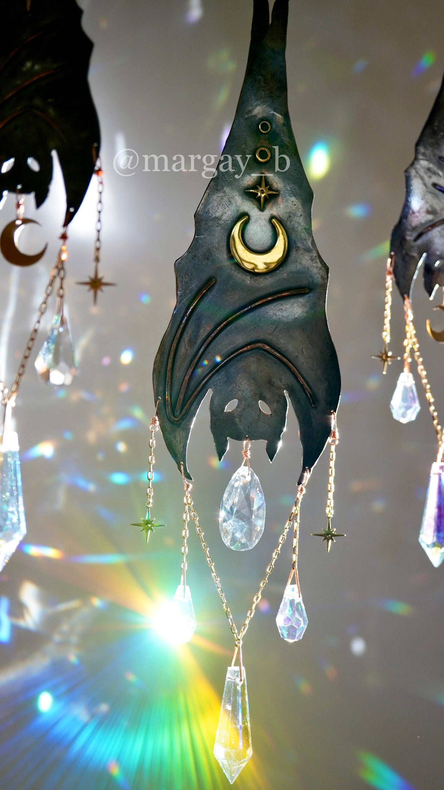 Nocturne~ Single Larger Hanging Bat ~ Copper Crystal Suncatcher, witchy Halloween celestial room decor rainbow maker{