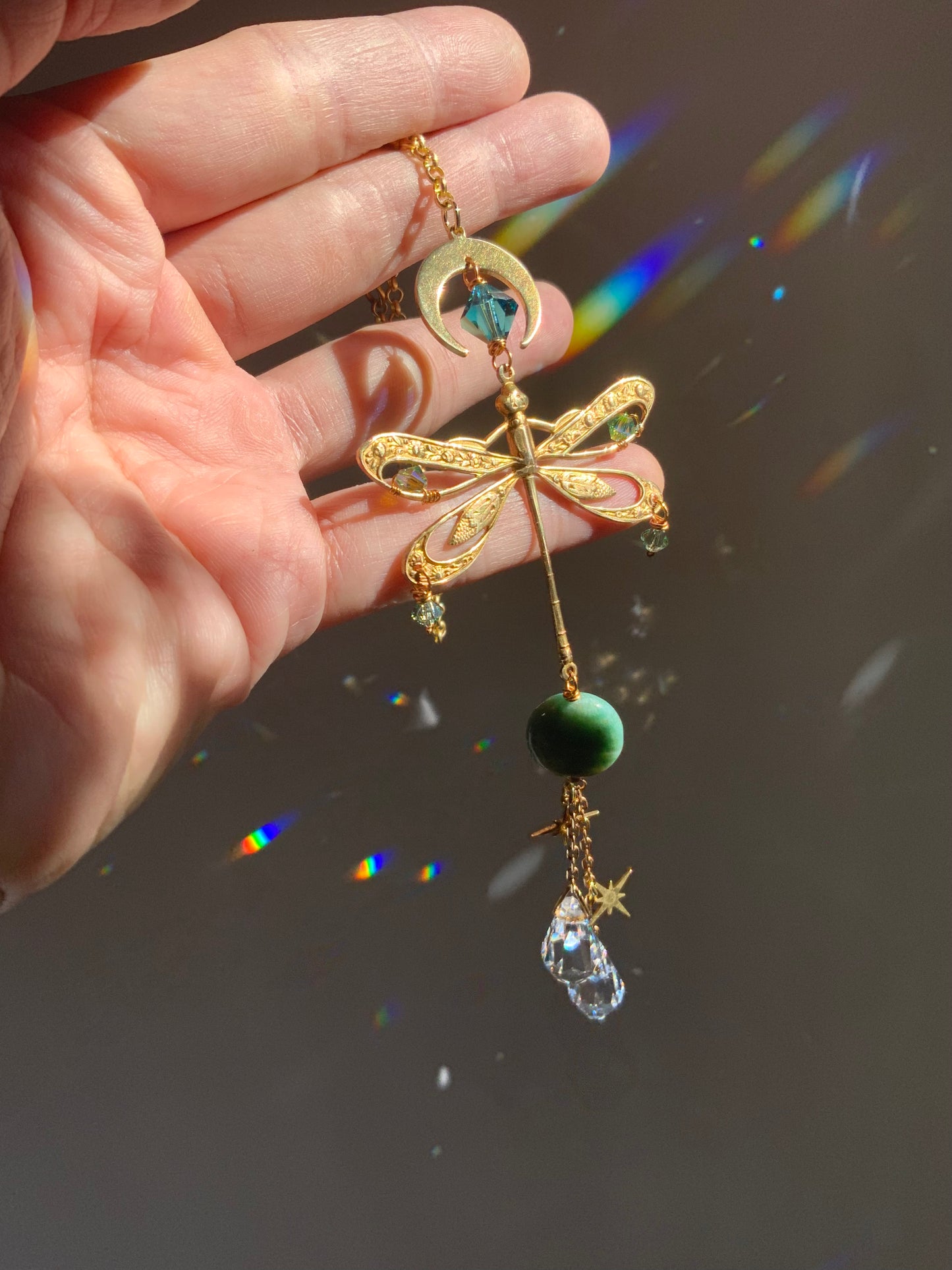 Dragonfly African Jade Crystal Rear View Mirror Car Charm, auto decoration accessories
