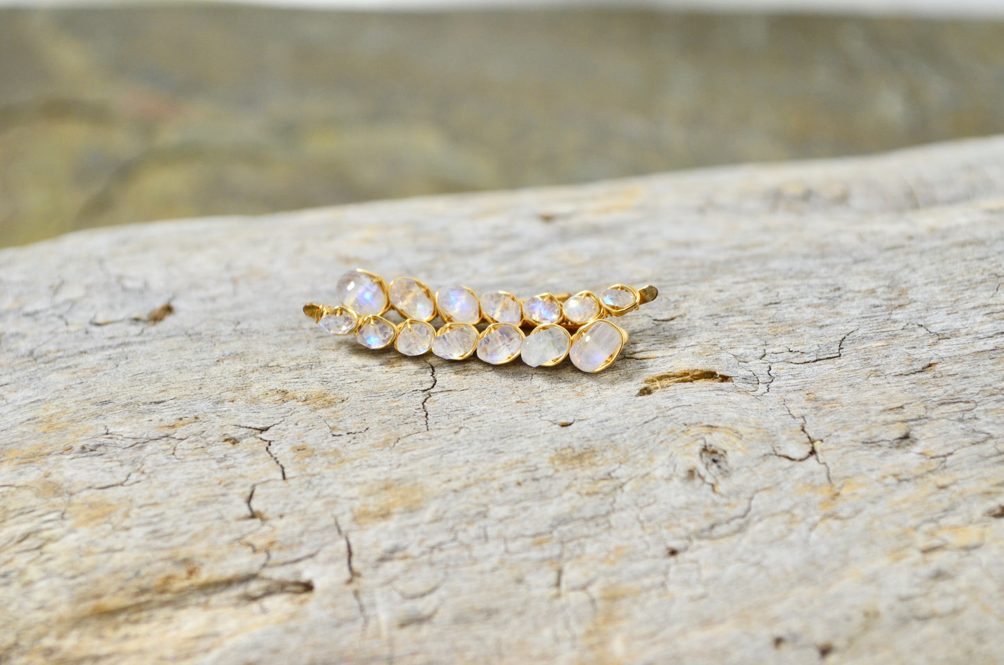 Rainbow Moonstone Ear Climbers in Sterling Silver or 14k Gold Fill, June Birthstone earrings