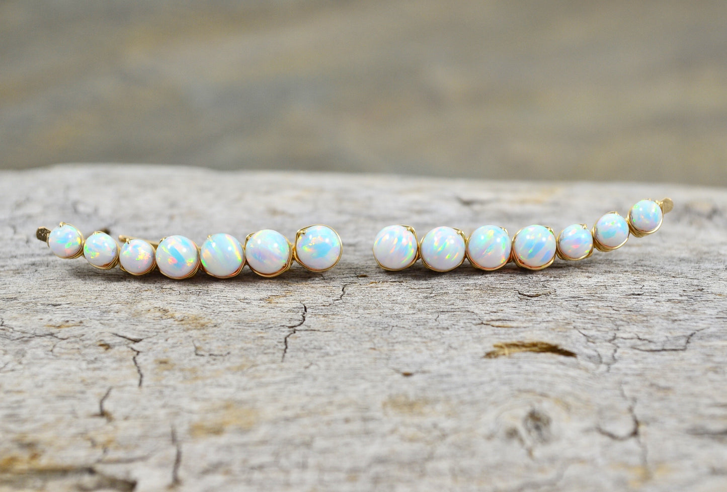 White Opal Ear Climbers, in Sterling Silver or 14k Gold Filled