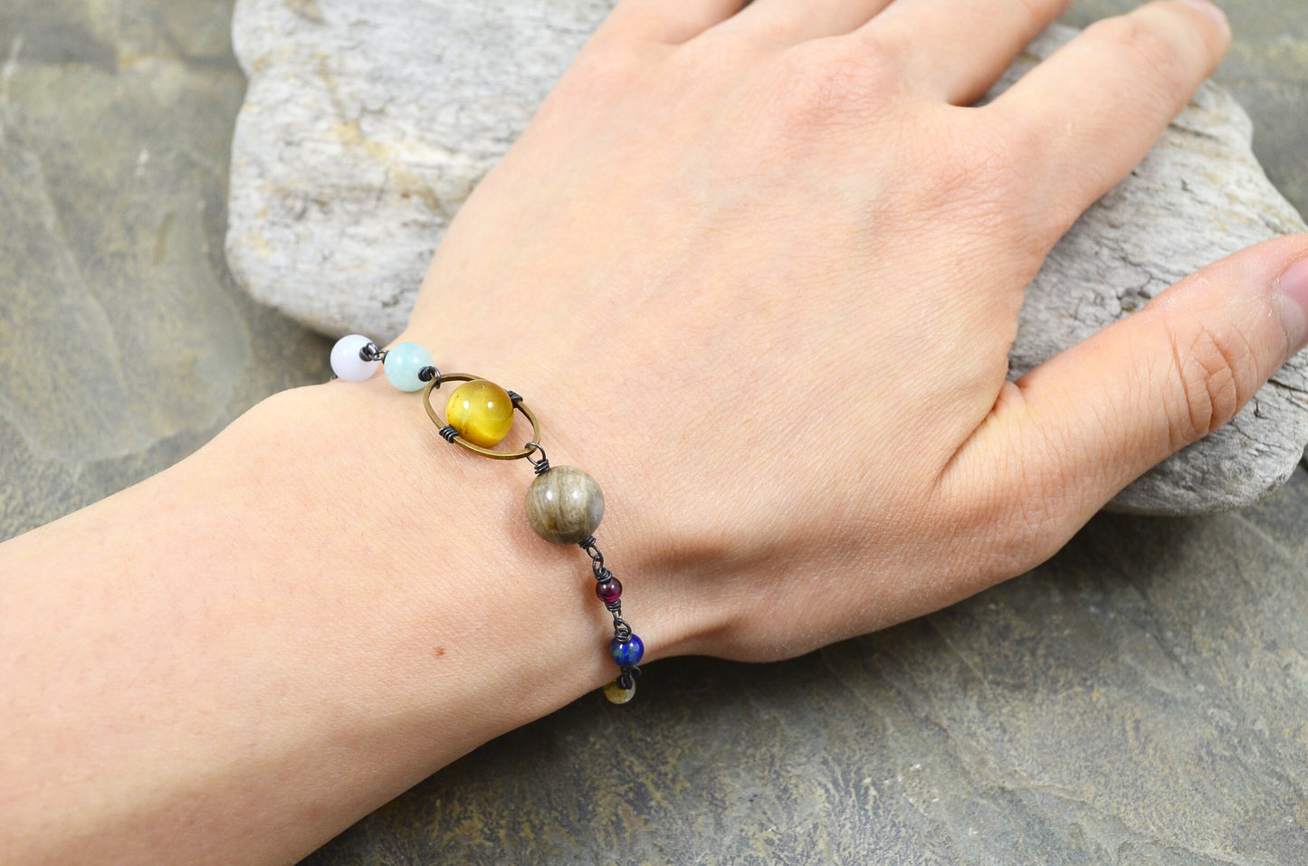 Gemstone Solar System Bracelet in Sterling Silver