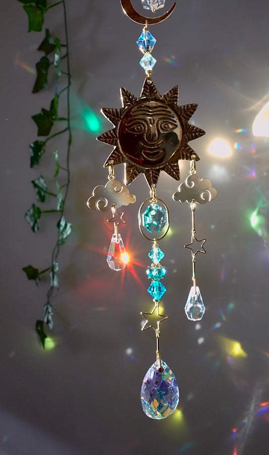 "Sunny Days" ~ Mini Suncatcher, boho witchy room decor made with Brass and Crystal Prisms