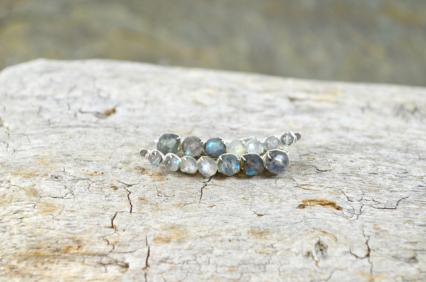Labradorite Ear Climbers in Sterling Silver or 14k Gold Fill, gemstone earrings