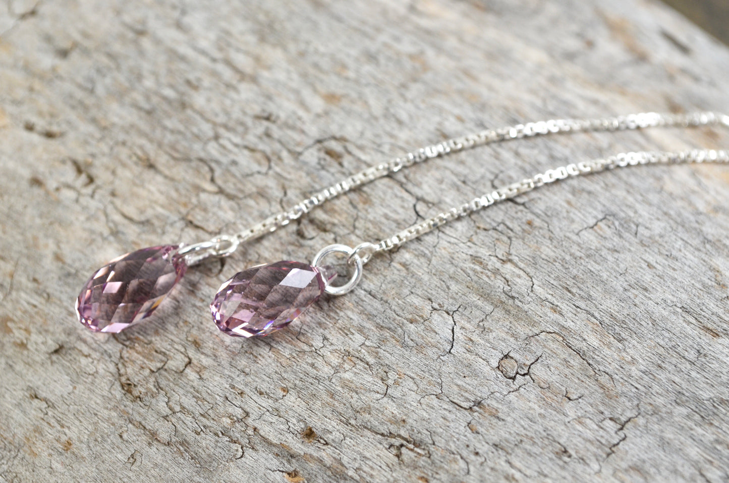 Long Crystal Ear Threaders in Sterling Silver or 14k Gold Filled; Choose your color