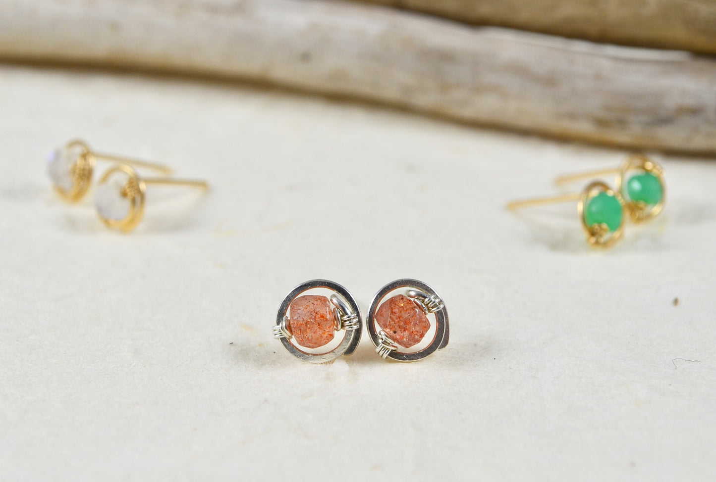 Sunstone Gemstone Stud earrings in Sterling Silver or 14k Gold Filled