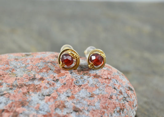 Garnet Gemstone Stud earrings in Sterling Silver or 14k Gold Filled