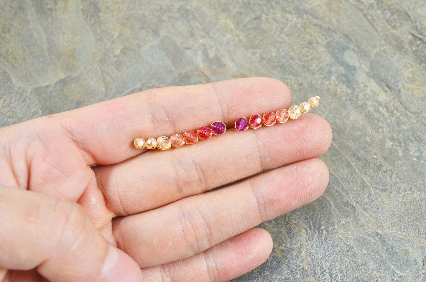 Ruby Grapefruit ombré Crystal Ear Climbers in Sterling Silver or 14k Gold Fill, ear crawler earrings