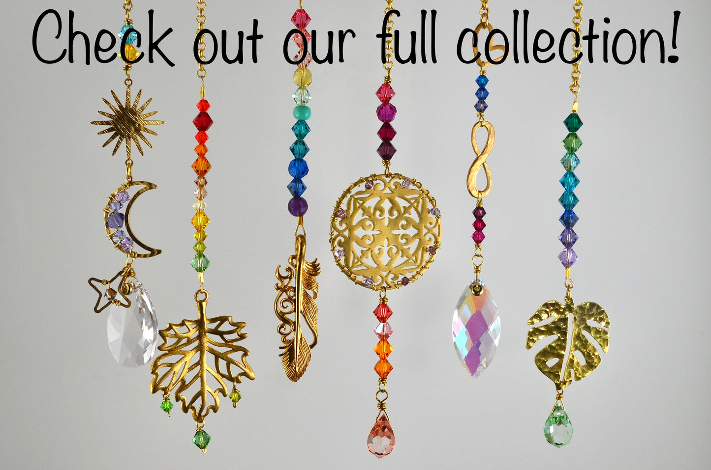 Boho Rear View Mirror Car Charm, Sun Crescent Moon Star Crystal prisms auto decoration accessories